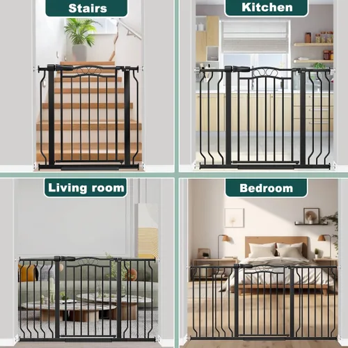 Miniatura 7 de Fairy Baby Puerta de bebé de 29.5 a 33.5 pulgadas para puertas, puerta para perros para escaleras sin taladro, barrera de seguridad para mascotas