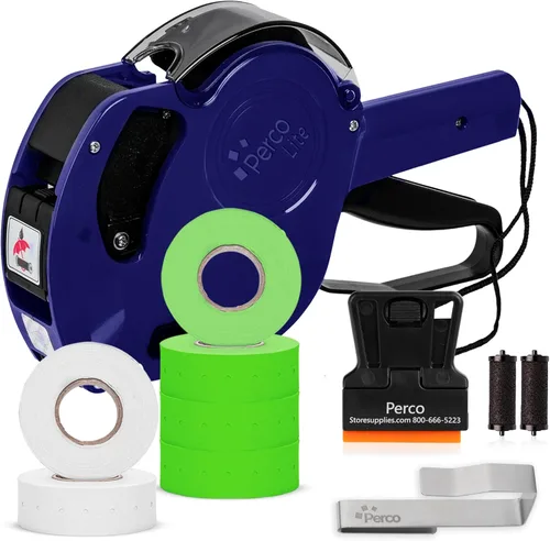 Miniatura 9 de Perco Lite - Pistola de precio de 1 línea con etiquetas, el kit incluye 3 rollos blancos, 3 rollos azules, 2 rodillos de tinta, 1 rollo de tinta