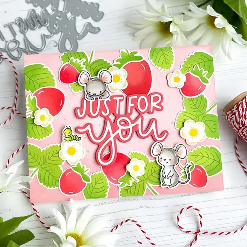Miniatura 4 de Juego de sellos y troqueles de fresas y ratones para hacer tarjetas, sellos transparentes y troqueles de corte de metal para álbumes de recortes