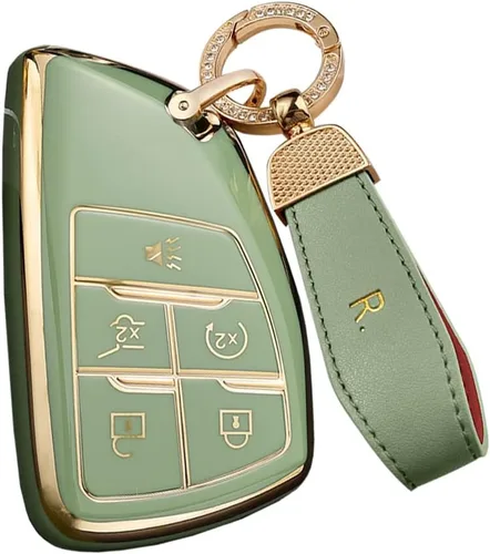 Miniatura 6 de SANRILY Funda para llavero Buick Envision 2021 2022 con borde dorado para Chevy Suburban Tahoe Silverado 1500 LT GMC Yukon Funda de protección Beige