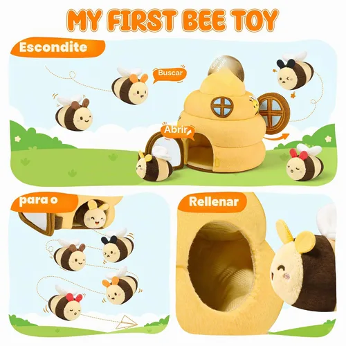Miniatura 3 de Juguetes para bebés de 6 a 12 meses - Juguete infantil de colmena con 5 abejas sensoriales, animales de peluche, crujido, sonajero, espejo y música