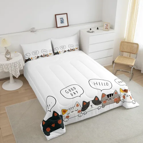 Miniatura 89 de Erosebridal Juego de ropa de cama para niños, tamaño individual, diseño de gatos de dibujos animados, para niñas, niños y adolescentes, edredón