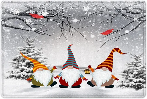 HVEST Alfombra de baño de invierno, gnomos y cardenales en bosque nevado, alfombra de baño, alfombra de baño antideslizante de Navidad, accesorios