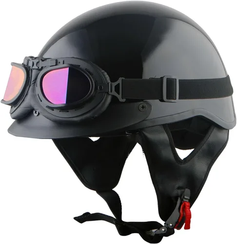 Miniatura 12 de 1Storm Casco de media cara para motocicleta, ciclomotor, scooter, piloto con visera ahumada interior retráctil, bandera azul + paquete de gafas