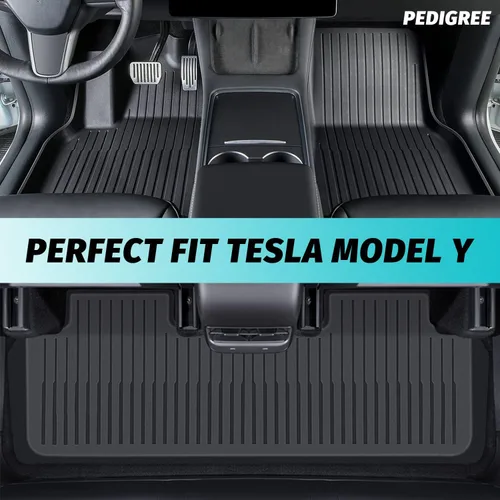 Miniatura 2 de Pedigree 2025-2026 3D TPE para todo tipo de clima Alfombrillas nuevas para Tesla Model Y Juniper - Juego personalizado de 6 piezas con forro
