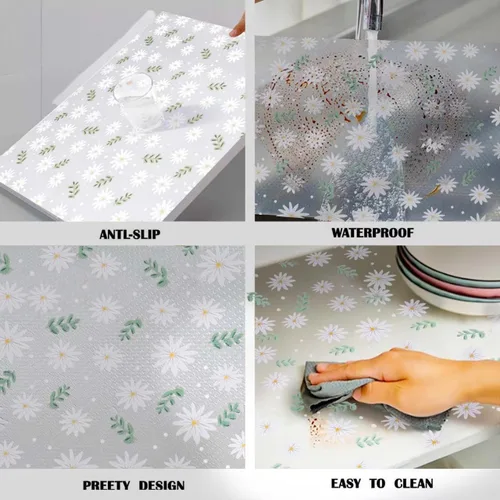 Miniatura 3 de Forro de estante Daisy para armarios de cocina – Revestimiento no adhesivo y antideslizante para cajones y refrigerador – Alfombrilla impermeable