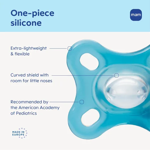 Miniatura 3 de MAM Chupetes de confort para bebé, chupete de silicona completo de una pieza y ligero para recién nacidos de 0 a 3 meses, tetina libre de BPA, Agua