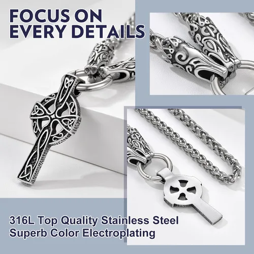Miniatura 4 de Bandmax Stainless Steel Celtic Cross Necklace for Men Women, Irish Knot Prayer Charm Necklace Serenity Crucifix Jewelry