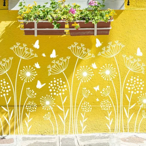 Plantillas de flores grandes para cerca, plantilla de diente de león, plantillas florales para paredes exteriores de valla de madera, telas para