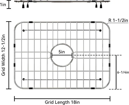 Miniatura 2 de Rejilla para fregadero de 18 x 12-1/2 pulgadas, drenaje centrado con radio de esquina de 1-1/2 pulgadas, material de acero inoxidable para fregadero