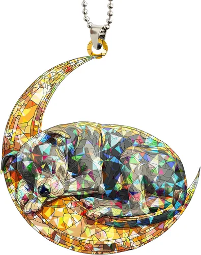 Miniatura 7 de Talataca Pit Bull Adorno Hologramático Plano de Perro 2D, Adorno de Luna Creciente de Plástico, Adorno Colgante para Espejo Retrovisor de Coche