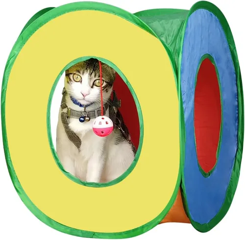 Andiker Túnel para gatos, tienda de campaña plegable cuadrada colorida para gatitos que combina con la mayoría de tubos para gatos, tienda de
