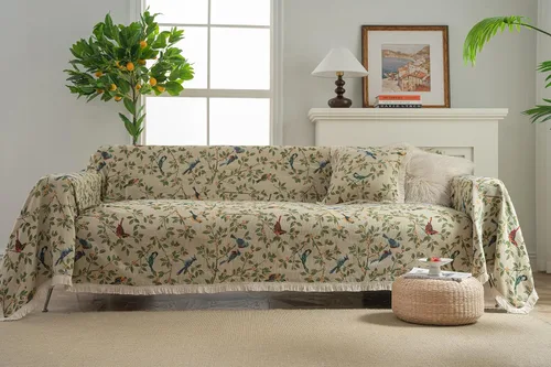 Miniatura 2 de vctops Fundas de sofá jacquard vintage para sofá seccional patrón de pájaros funda de sofá con flecos para perros fundas de sofá de dos plazas funda