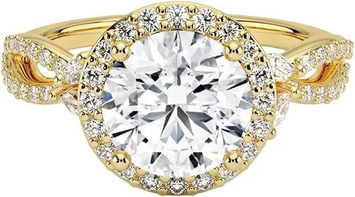 Miniatura 4 de IGI - Anillo de compromiso de diamantes creados en laboratorio de excelente talla redonda blanca de 0.93 quilates con marquesa de acento y diamantes