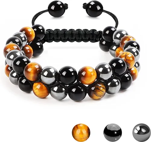Miniatura 9 de MIDON - Pulsera de ojo de tigre, pulsera de triple protección para hombres y mujeres, hecha a mano, cuentas de ojo de tigre, hematita y obsidiana