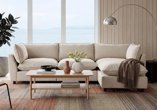 Miniatura 10 de Iroomy Oversized Modular Sectional Sofa, Chenille Cloud Couch, Deep Comfy Seat, 4-Seater Sofas, Couches, Living Room, Beige
