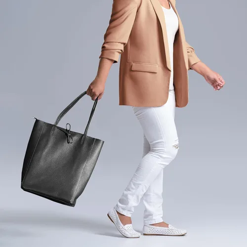 Miniatura 7 de Bolso de mano italiano de piel auténtica para mujer, con cremallera, grande, alto, suave, sin forro, para compras, trabajo, viajes