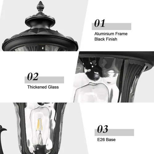 Miniatura 4 de Lámparas de pared para exteriores, faroles de pared exterior impermeables con vidrio ondulado Waer, apliques exteriores, luces de porche delantero