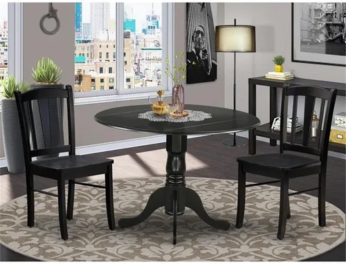 Miniatura 2 de East West Furniture DLDL3-BLK-W - Juego de muebles de comedor de 3 piezas que contiene una mesa de cocina redonda con gotas y 2 sillas de comedor