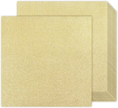 Cartulina con Purpurina Dorada 12x12 de Doble Cara 24 Hojas, Goefun Papel con Purpurina Dorado Champán Sin Desprendimiento 280GSM/100lb Cartulina