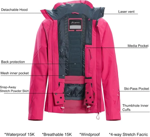 Miniatura 2 de fit space Abrigo de esquí de invierno para mujer, chaqueta con capucha para snowboard, deportes