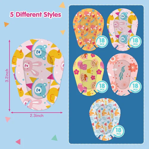 Miniatura 2 de 60 parches adhesivos para los ojos para niños, bloqueo de luz, lindo diseño transpirable vendajes adhesivos para niños pequeños, 5 estilos
