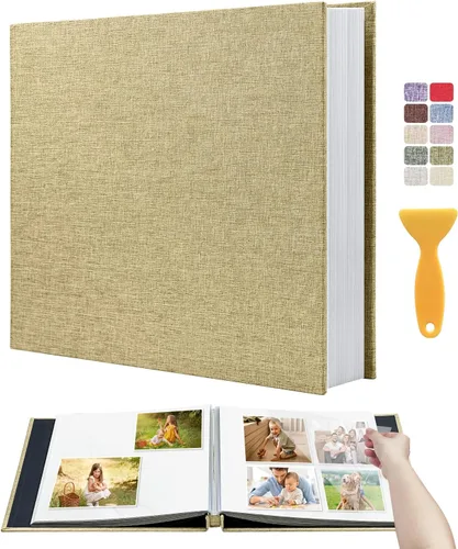 Miniatura 70 de Álbum autoadhesivo para fotos de 4 x 6 pulgadas, álbum de recortes con cubierta de lino magnética, 30 páginas adhesivas en blanco, para familiares