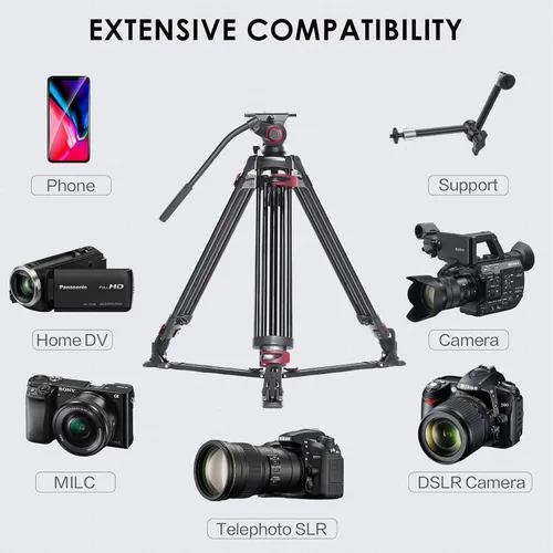 Miniatura 6 de miliboo Trípode de alta resistencia para video profesional, trípode de cabeza fluida con amortiguación ajustable, trípode de fotografía para equipos