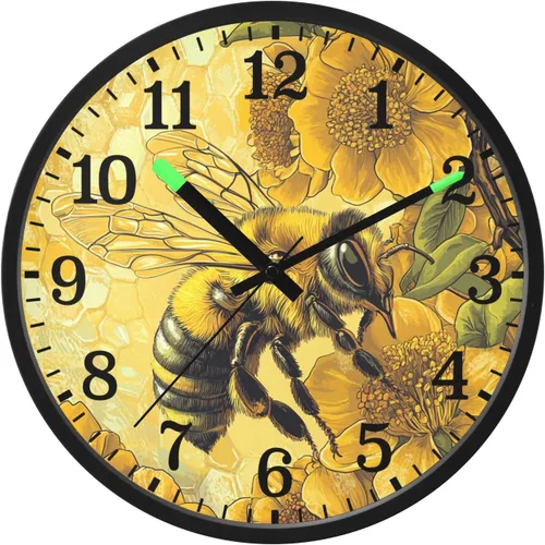 Luminous Voice-Activated Modern Clocks Silent Non-Ticking Battery Operated Clock Vintage Wood Yellow Bee Kind Spring 12 Inch Decorative for Kitchen