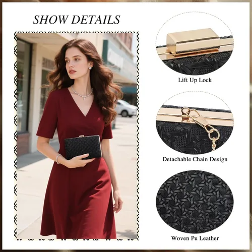 Miniatura 2 de Bolsos de mano de noche para mujer, bolso de noche formal tejido de piel sintética, bolso cruzado de hombro trenzado para fiesta de boda