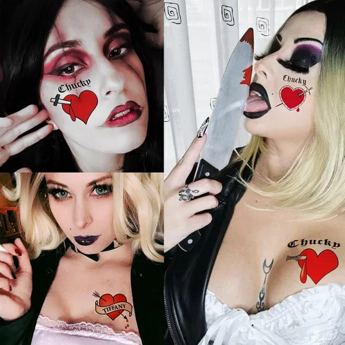 Miniatura 3 de Coktak 36 piezas de corazón de tatuaje de novia de chucky para mujeres, hombres, niños y adultos, kit de maquillaje de zombies de Halloween