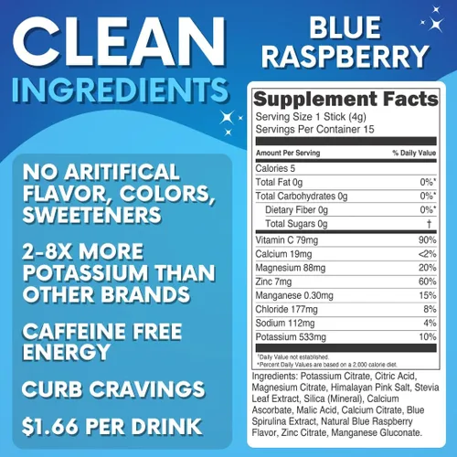 Miniatura 3 de Polvo de electrolitos sin azúcar - Sabor a frambuesa azul - Hidratación refrescante - Energía sin cafeína - Todos los ingredientes naturales