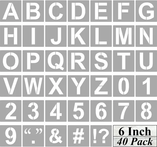 Miniatura 10 de Plantillas de letras y números del alfabeto de 7 pulgadas, paquete de 40 plantillas grandes de letras y números con letreros para pintar sobre