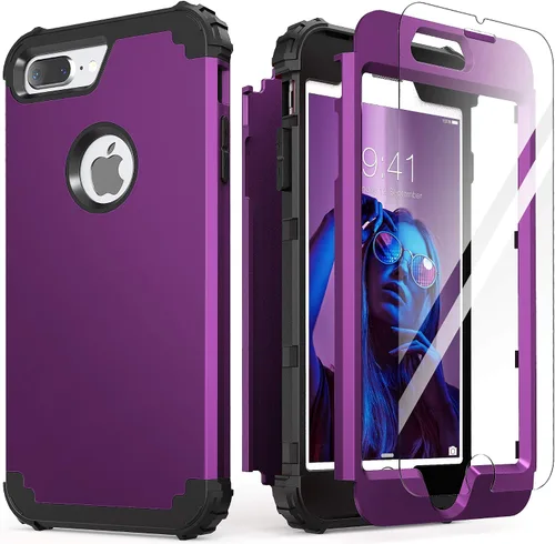 Miniatura 22 de IDweel Funda para iPhone 8 Plus, para iPhone 7 Plus con Protector de Pantalla, 3 en 1 Híbrida Resistente a Golpes de Servicio Pesado, Cubierta Dura