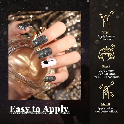 Miniatura 5 de Beetles - Esmalte de uñas de gel de diamante, 0.5 onzas (15 ml), color negro con purpurina Spring Summer, secado con lámpara ultravioleta, manicura