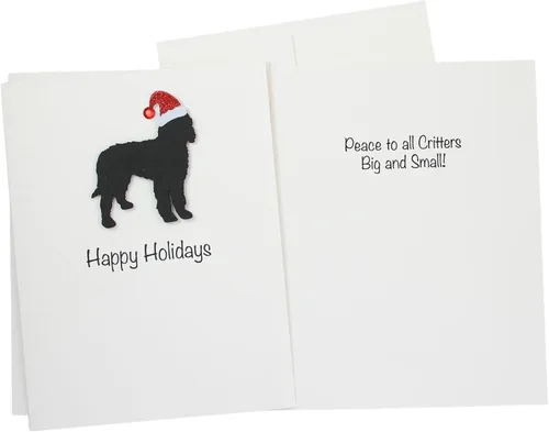 Miniatura 3 de Black Doodle Bernedoodle - Tarjetas de Navidad (10 unidades), hechas a mano, base blanca, perro con sombrero de Papá Noel Negro
