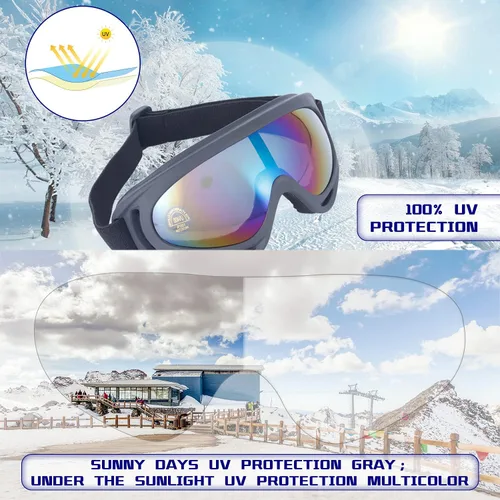 Miniatura 5 de Dizywiee - Paquete de 2 gafas de esquí para niños, gafas de snowboard para adultos, jóvenes, adolescentes, niños y niñas, gafas para deportes de 08.