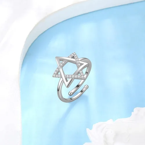 Miniatura 43 de Jewmon Anillo de plata de ley con estrella de David para mujer – Anillo ajustable Magen David – Amuleto Wicca – Regalos judíos