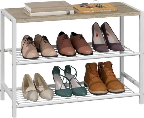 Miniatura 13 de Yusong Organizador de zapatos, estante industrial de almacenamiento de zapatos de 3 niveles para entrada de armario, estantes estrechos y Marrón