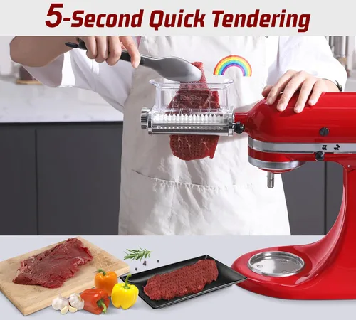 Miniatura 7 de Accesorio ablandador de carne para batidoras de pie KitchenAid, 3 espesores ajustables, máquina ablandadora de carne con cubierta transparente