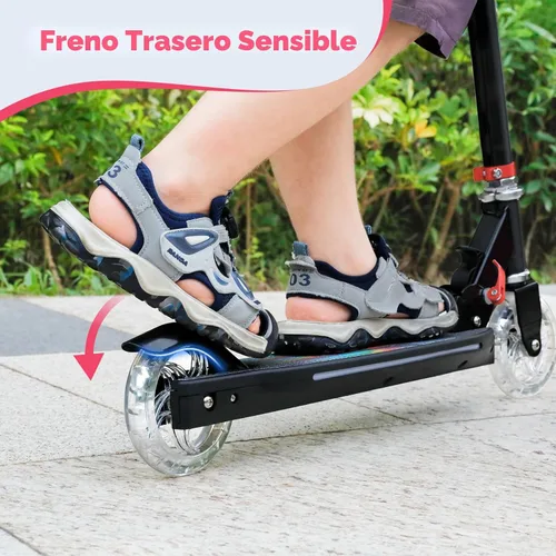 Miniatura 5 de TONBUX Patinetes para niños de 5 a 12 años, patinetes de 2 ruedas con tallo, ruedas y plataforma con luces geniales, patinete ajustable de 3 Negro