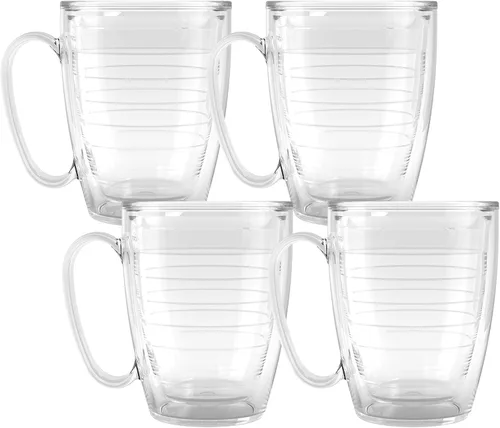 Tervis Clear & Colorful Tabletop Paquete de 4 vasos de colección, aislamiento térmico, doble pared, mantiene las bebidas frías y calientes, hecho en