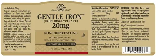 Miniatura 2 de Solgar Hierro suave: ideal para estómagos sensibles, suplemento de glóbulos rojos, no estreñimiento y OMG, vegano, sin gluten y lácteos, Kosher, 180