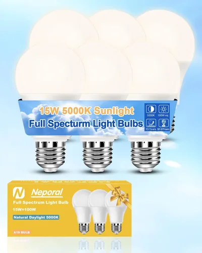 Miniatura 8 de Neporal Bombilla de espectro completo de 15W LED=100W, luz diurna libre de parpadeo de 5000K, sin UV y con alto CRI y luz natural que cuida los ojos