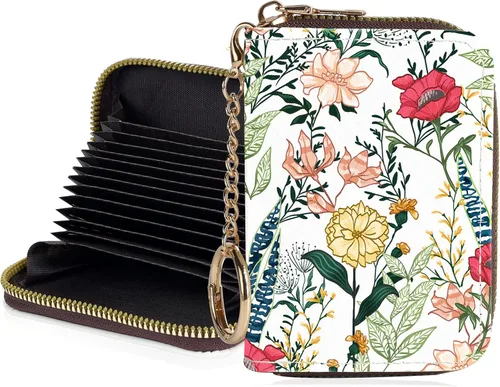 Miniatura 10 de Tarjetero de crédito para mujer, pequeña cartera RFID con cierre de llavero, bonita cartera de piel sintética, Huellas de patas en blanco y negro