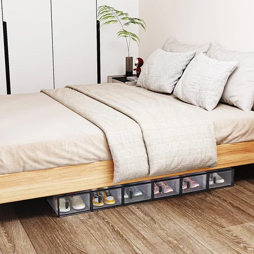 Miniatura 2 de Paquete de 6 cajas de zapatos apilables de plástico transparente, cajas organizadoras de zapatos con tapas para tenis, estuche para zapatos hasta
