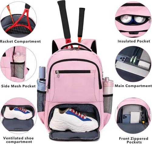 Miniatura 4 de ACESAK Mochila de Tenis Bolsa de Tenis para Mujeres Hombres - Bolsa de Tenis Capacidad para 2 Raquetas, Bádminton Squash, Paletas Pelotas Pickleball
