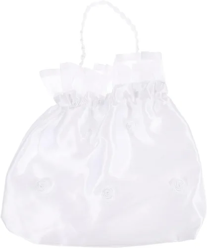 LUOEM Bolsa de dinero de satén para novia, color blanco, para dama de honor, con flores de satén, decoradas, bolso con perla para baile de dólar,