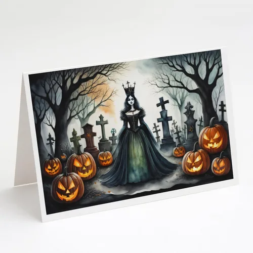Miniatura 9 de Caroline's Treasures DAC2223GCA7P - Tarjetas de felicitación y sobres de Halloween espeluznantes de gato negro, paquete de 8 tarjetas en blanco
