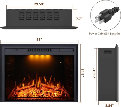 Miniatura 3 de Valuxhome Chimenea eléctrica, inserto de chimenea eléctrica de 33 pulgadas, calefactor de chimenea con protección contra sobrecalentamiento, sonido
